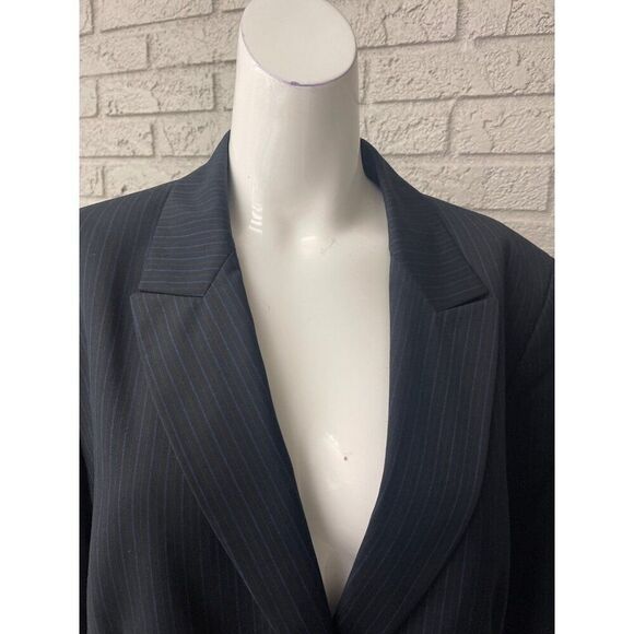 Kasper Women Black & Blue Pin Striped One Button Blazer Size 18 - Picture 6 of 11